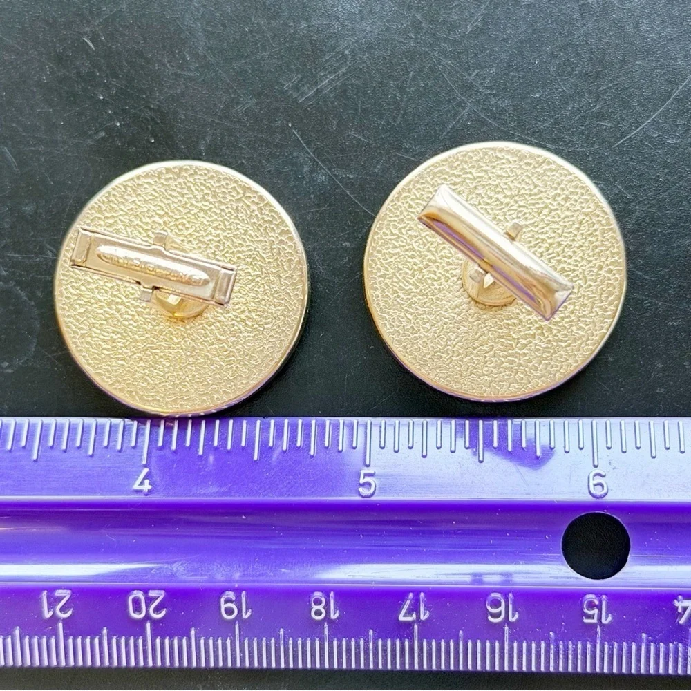 Vintage Pearl Cream Faux Moonstone Cabochon Cuff Link Set Gold Crimped Edges